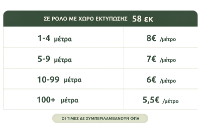 Τιμοκατάλογος Εκτύπωσης σε Ρολό 0,58cm